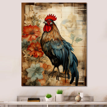Vintage rooster Pastoral Peck - Red Chicken Wall Art